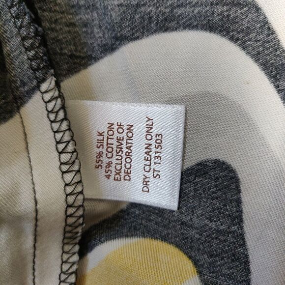 😍 TESORI SILK COTTON ABSTRACT YELLOW BLACK GRAY PRINT 3/4 SLEEVE TUNIC TOP SZ M - Picture 7 of 8